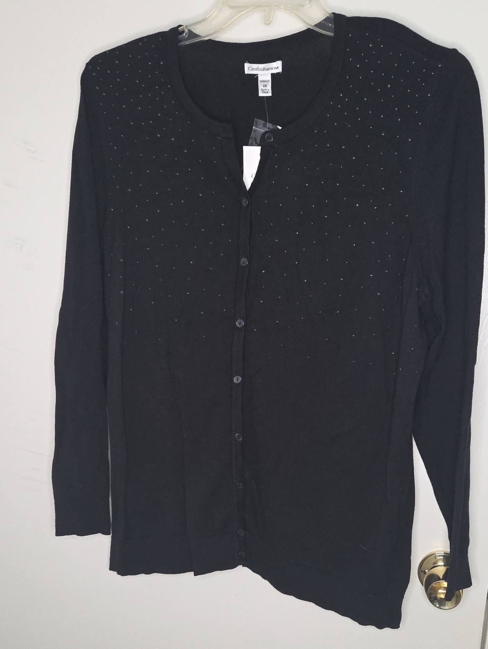 croft & barrow Black Cardigan Sweater with Subtle Stud Detail